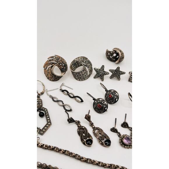 Lot Of Sterling Silver 925 Earrings For Craft Jewelry Making ASIS Marcasite Vntg - Picture 3 of 9